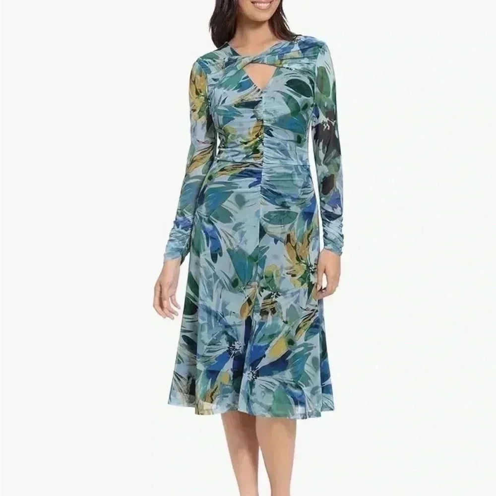 London Times Twist Keyhole Midi Dress